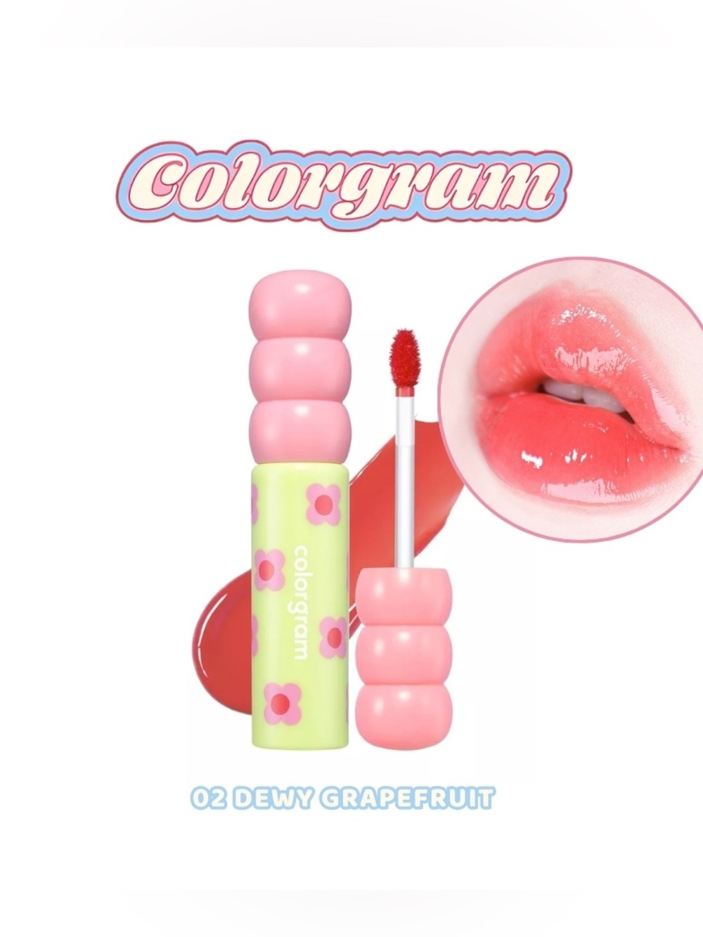 K-Beauty Colorgram Fruity Glass Tint #02 Dewy Grapefruit Lip Gloss